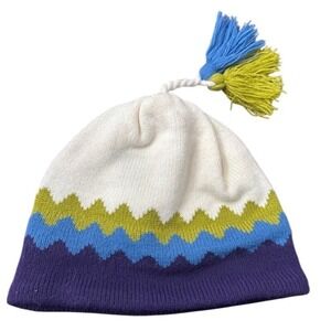 The Mews Vintage Polartec Lined Knit Beanie Tassel Hat Chevron Zigzag USA Made